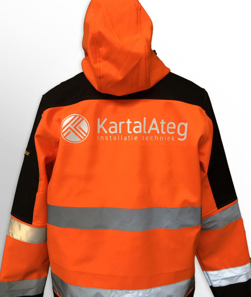 Textiel, drukwerk, zeefdruk, borduren, flexdruk, bedrijfskleding, kleding, jas, werkjas