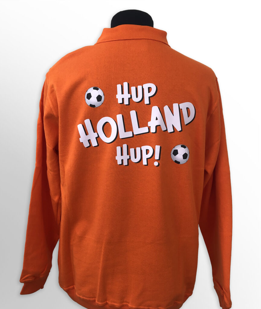 Textiel, drukwerk, zeefdruk, borduren, flexdruk, hup oranje